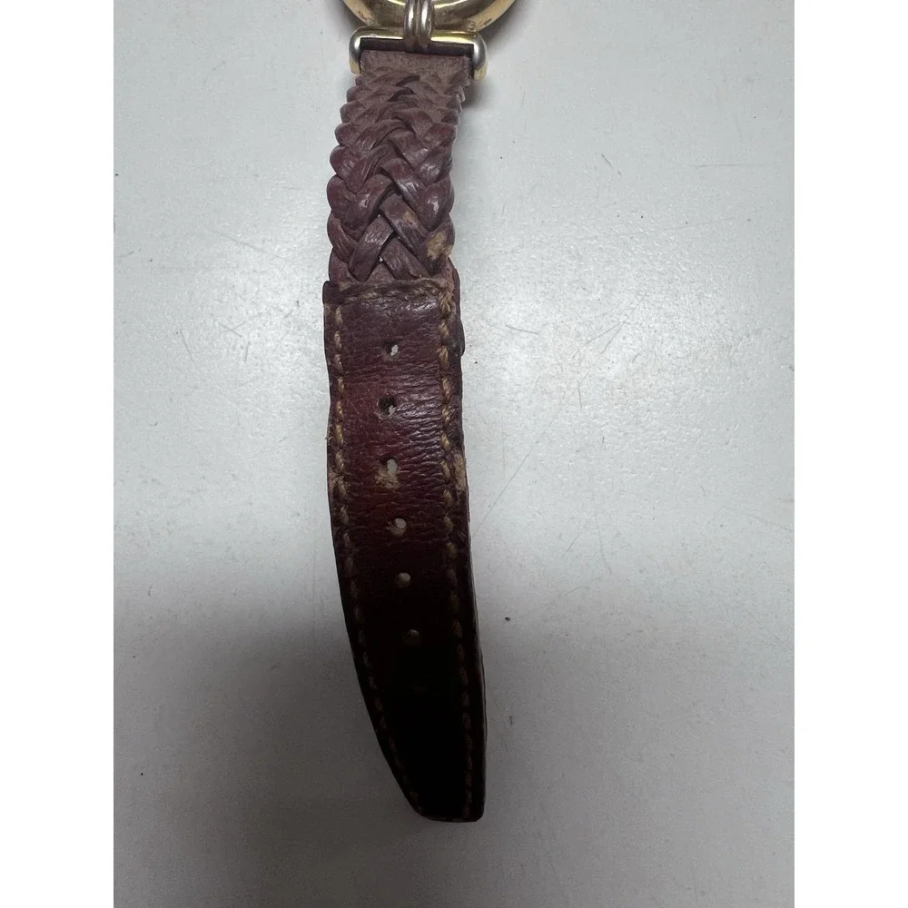 Vintage Timex Carriage Womens Watch 26mm Gold Case Brown Braided Leather W7
